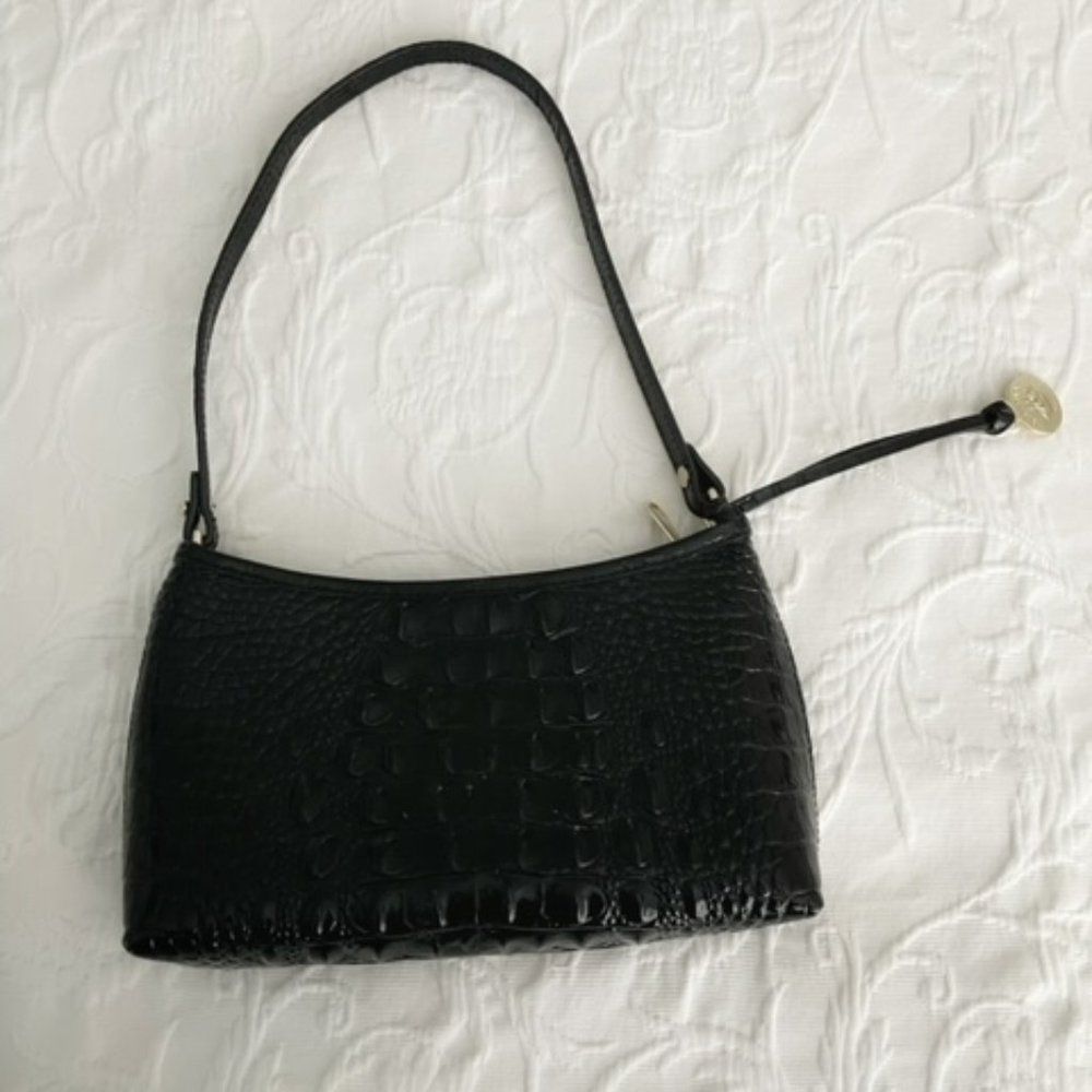 NWOT Brahmin Black Crocodile Shiny Leather Shoulder Bag